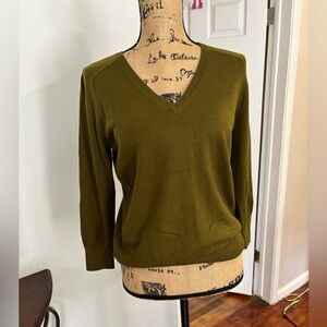 Olive V-Neck Women's Sweater so soft holiday casual work small mark on shoulder